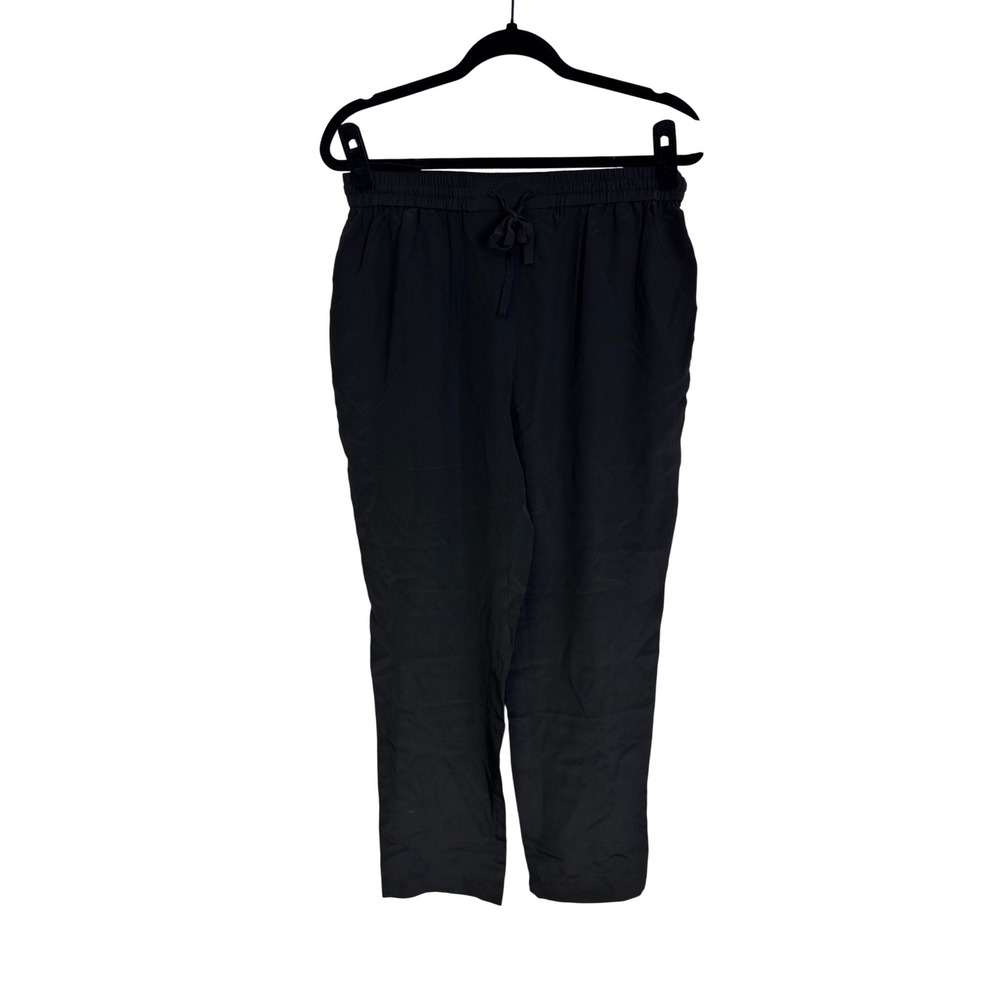 Garnet Hill 100% Silk Pull-On Black Ankle‎ Pants Elastic Waistband Size Medium